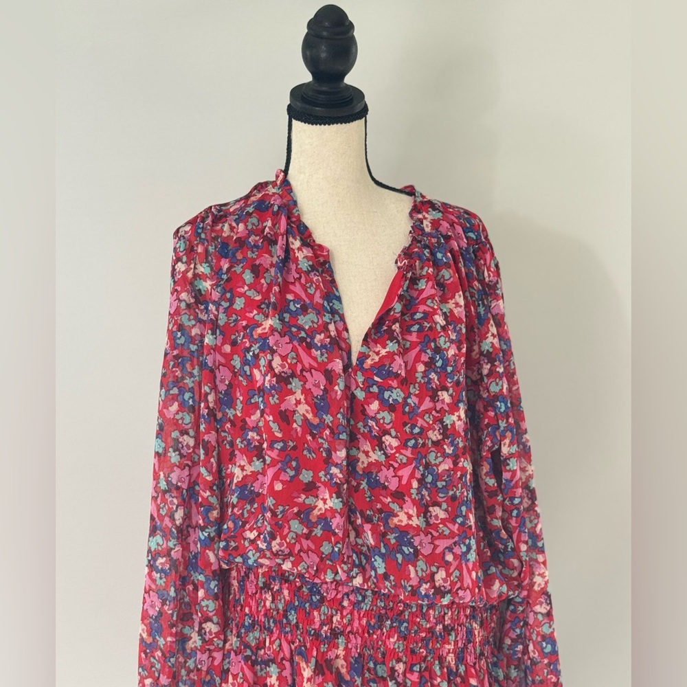 Chelsea28 Women’s‎ Size XXL Floral Print Chiffon Long Sleeve Dress Red - Picture 2 of 9